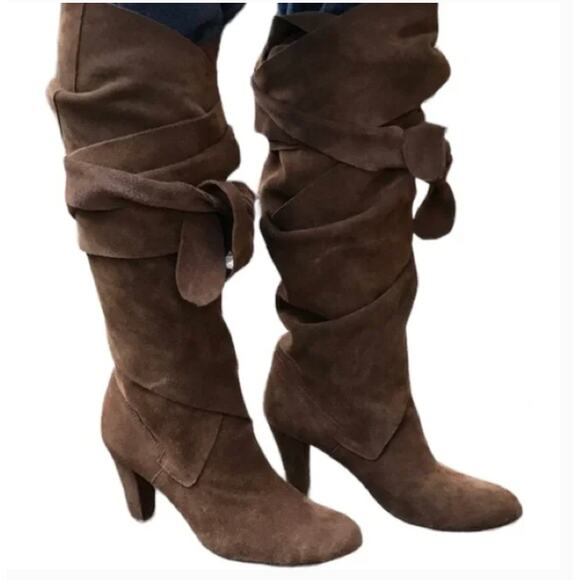 Jeffrey Campbell Ibiza Libby Wrap Heel Boots 6 Gray Suede Boho Western - Picture 2 of 6